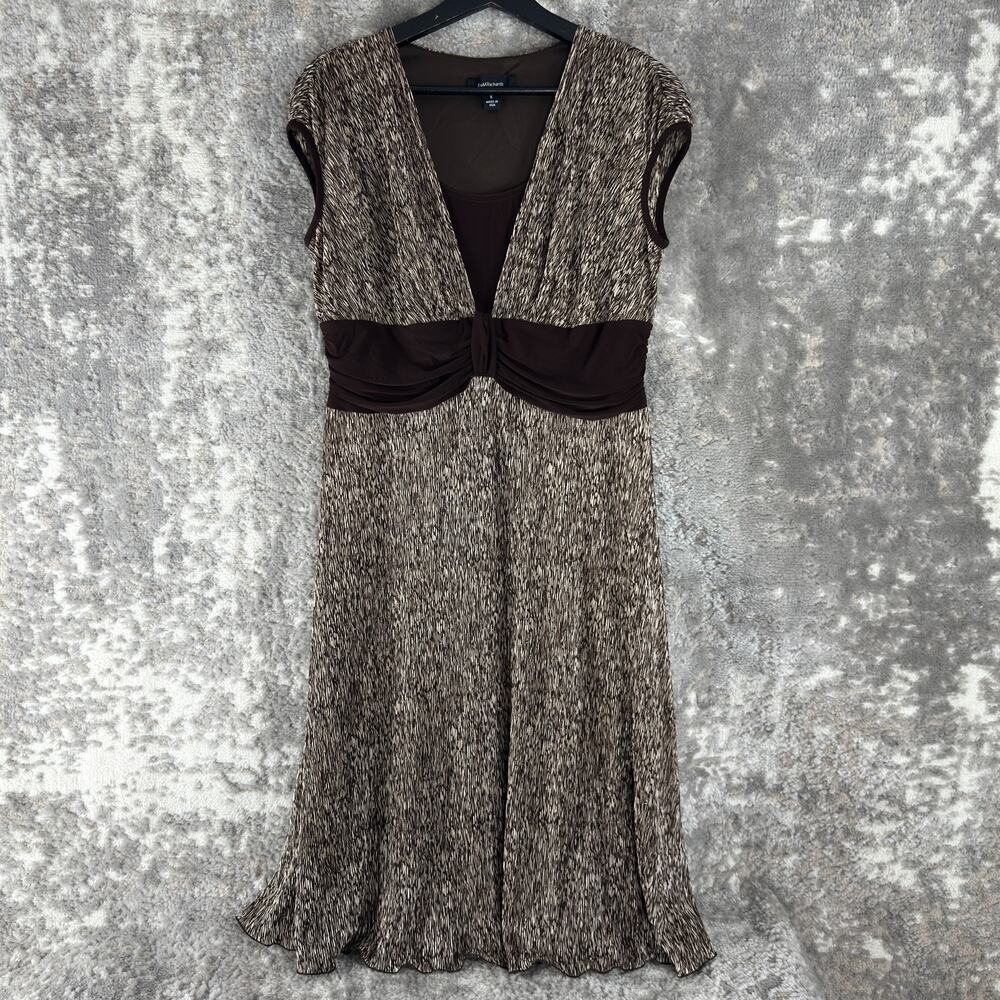 R&M Richards Size 8 V Neck Ruched Waist Speckled Cocktail Midi Dress Short Sleev